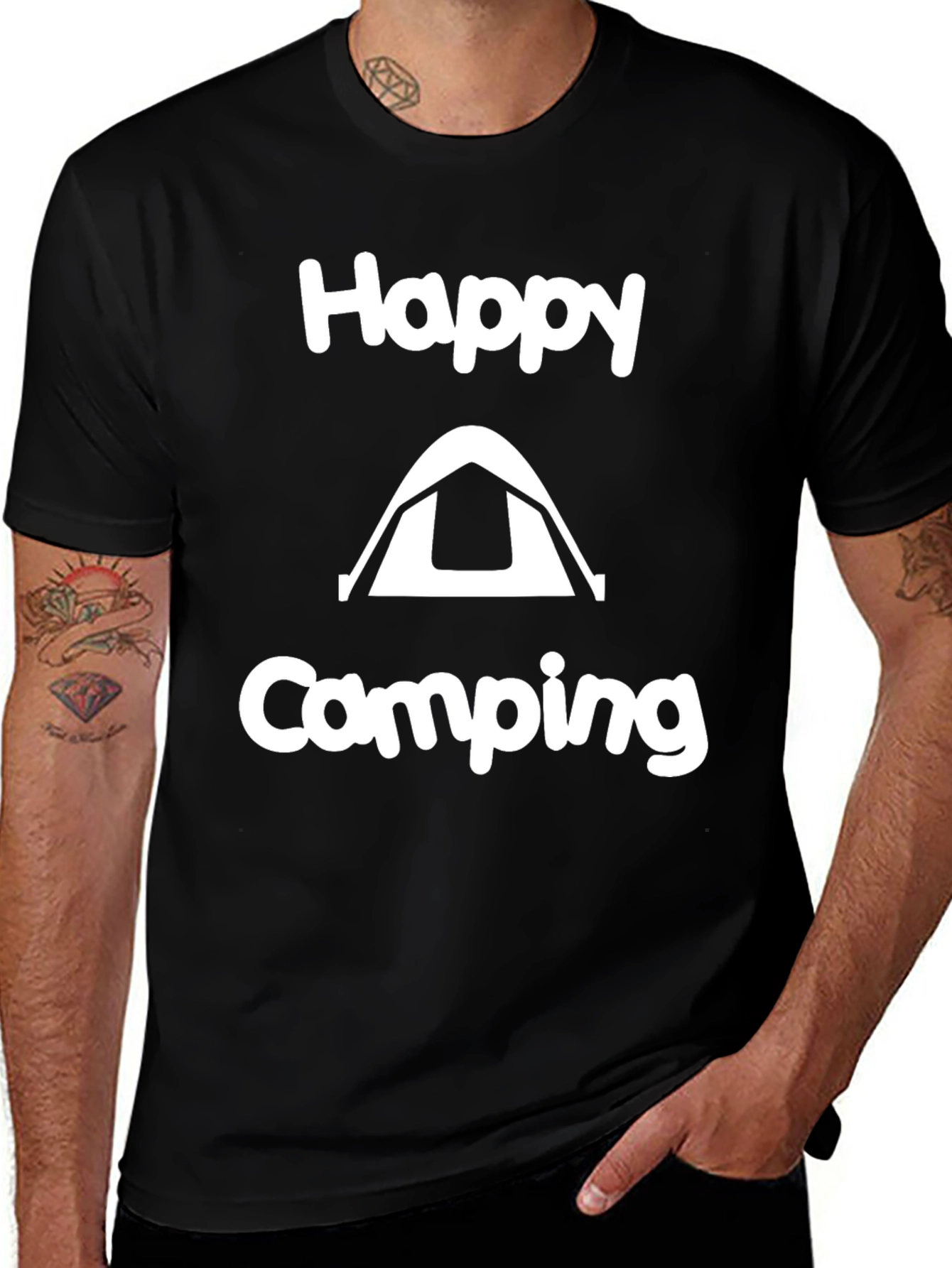 Happy Camping Graphic Tee - Black Cotton T-Shirt