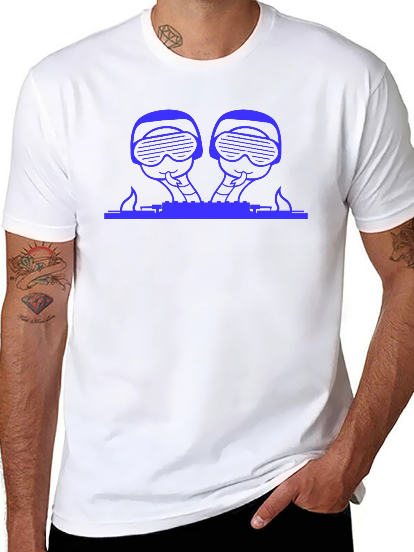 Blue Graphic DJ T-Shirt - Black Crew Neck Tee