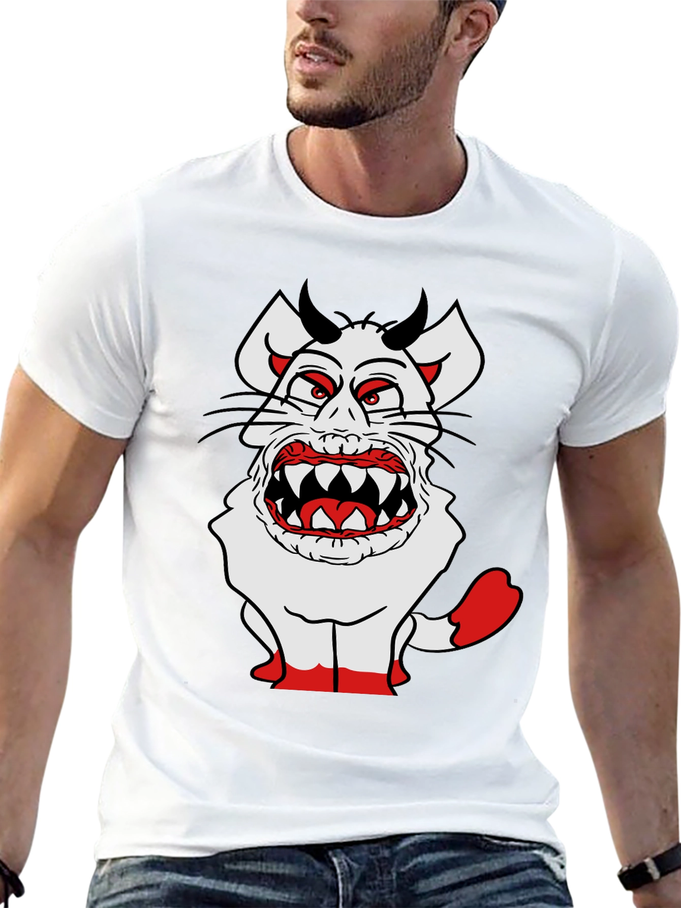 Monster Cartoon Graphic Tee - Black Cotton Blend
