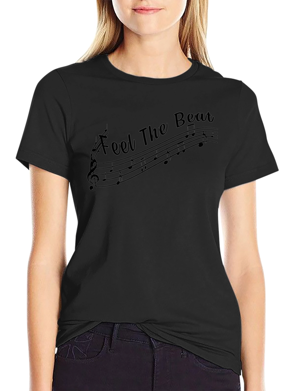Feel The Beat Music Notes Black T-Shirt