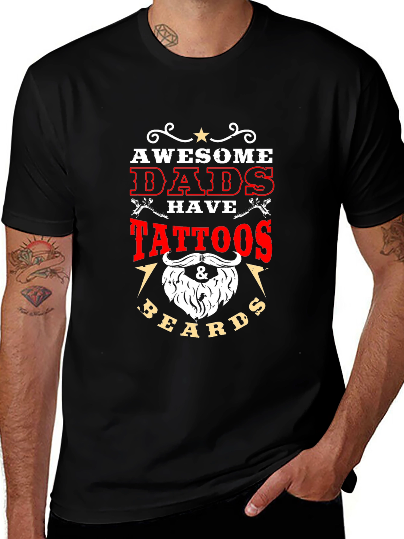 Awesome Dads Tattoos & Beards Black T-Shirt