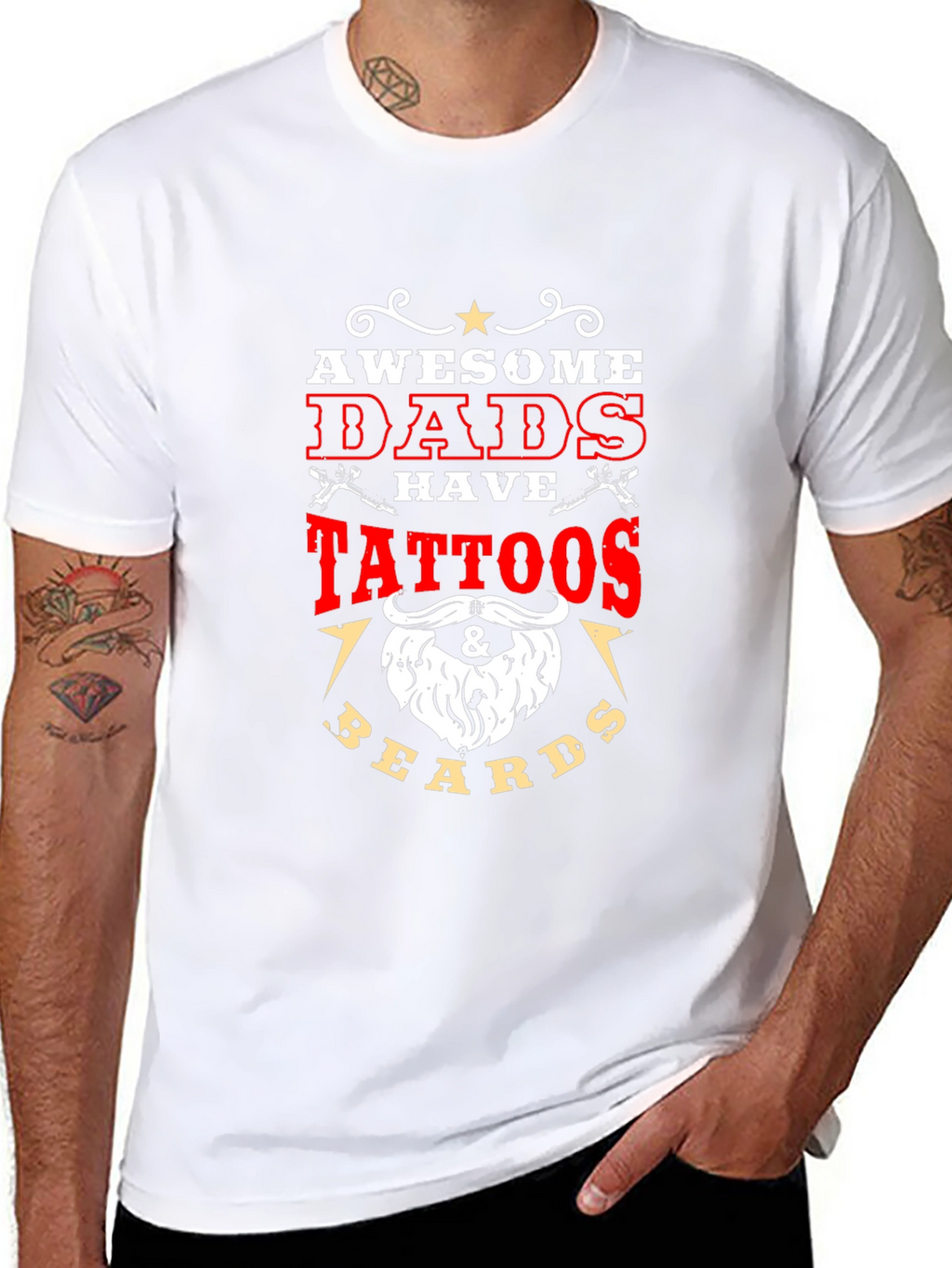 Awesome Dads Tattoos & Beards Black T-Shirt