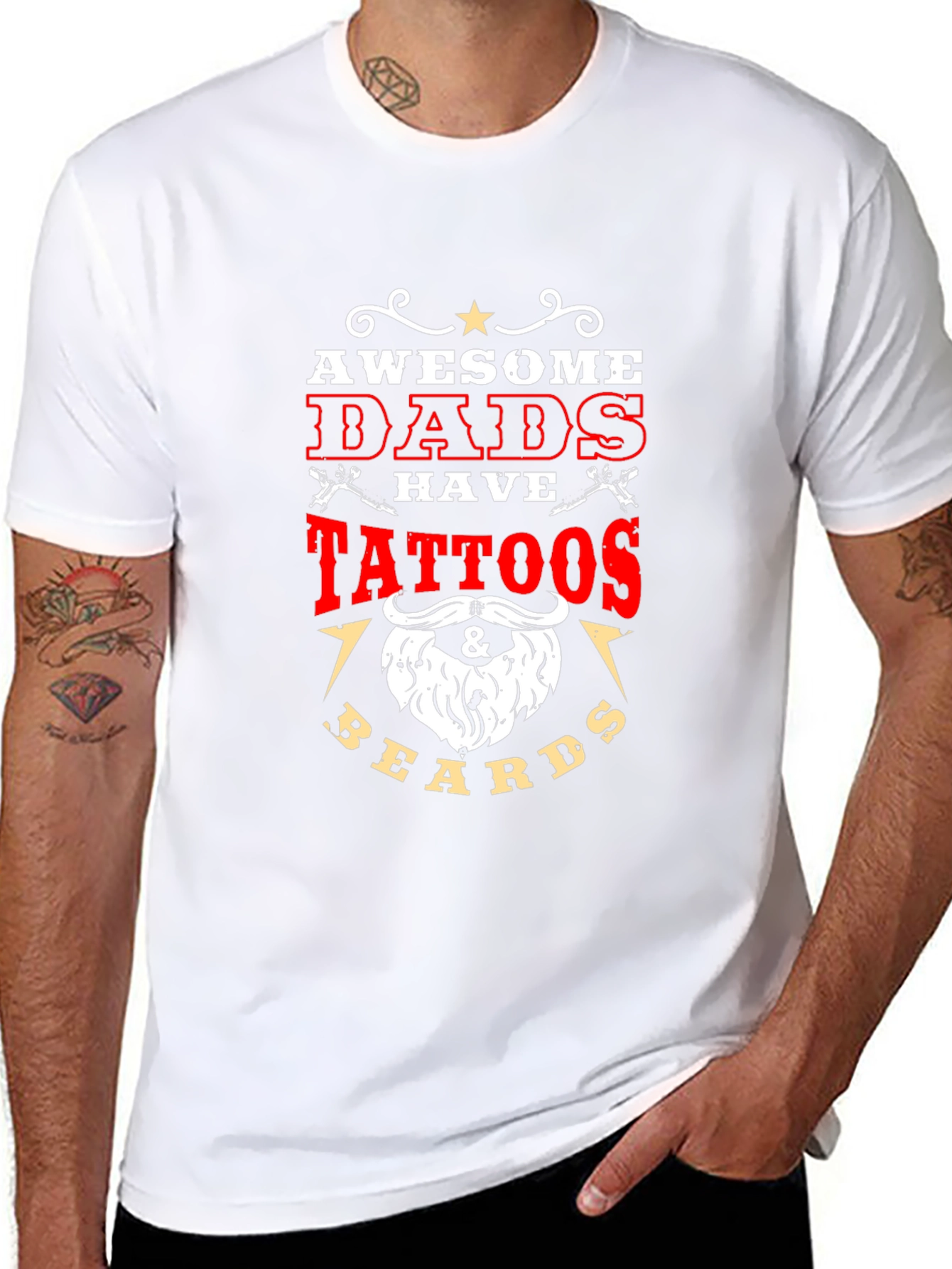 Awesome Dads Tattoos & Beards Black T-Shirt