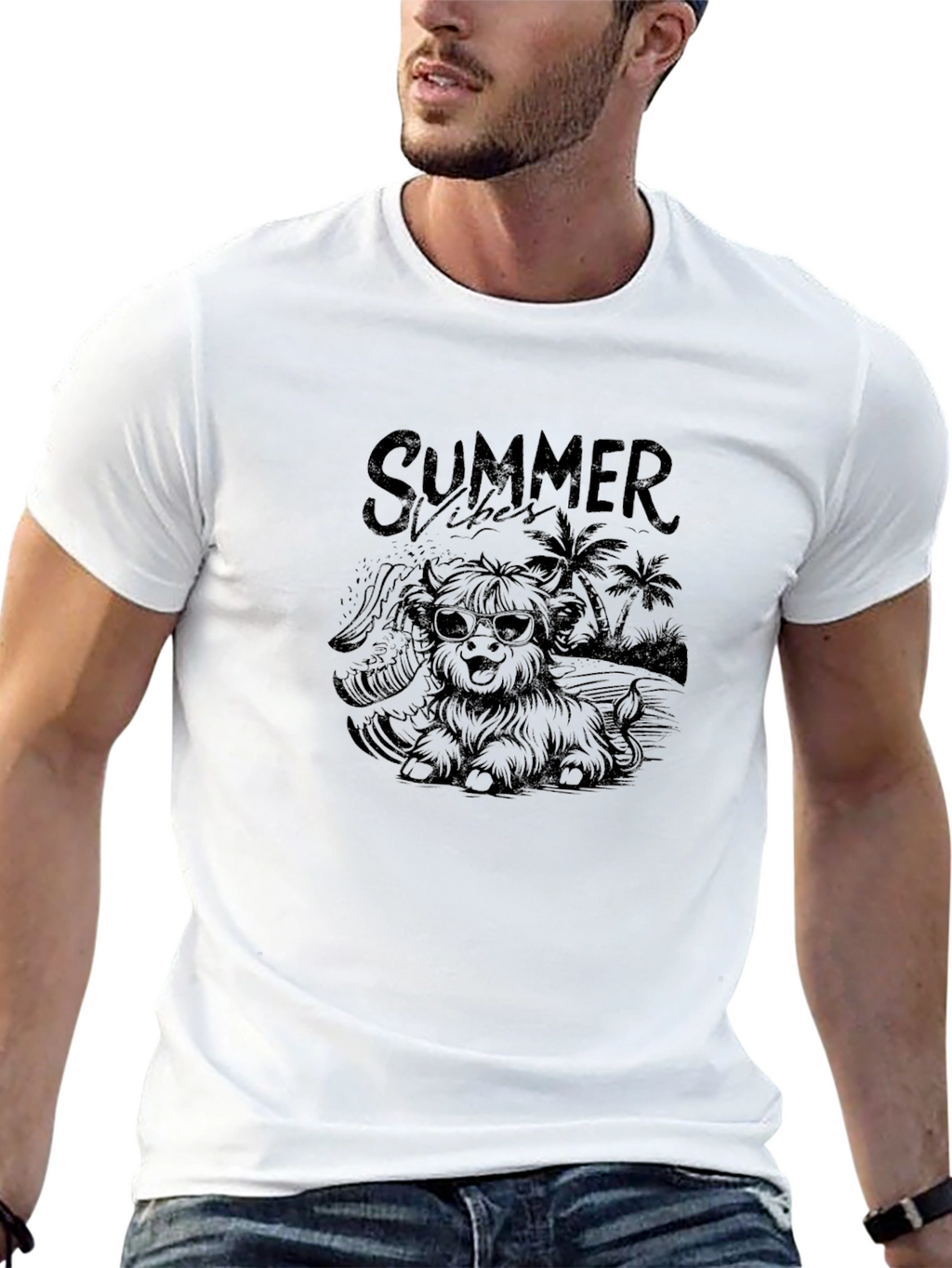 Summer Vibes Dog Graphic Tee - Black