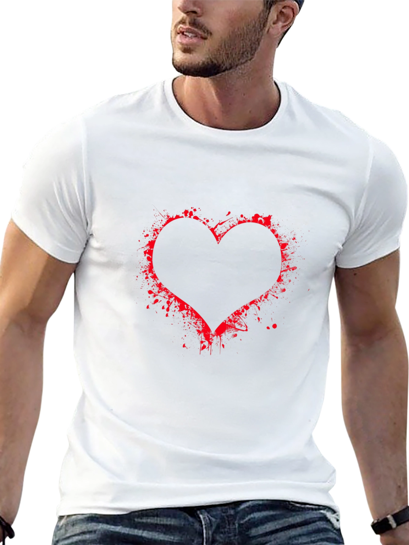Black T-Shirt with Red Heart Splatter Design