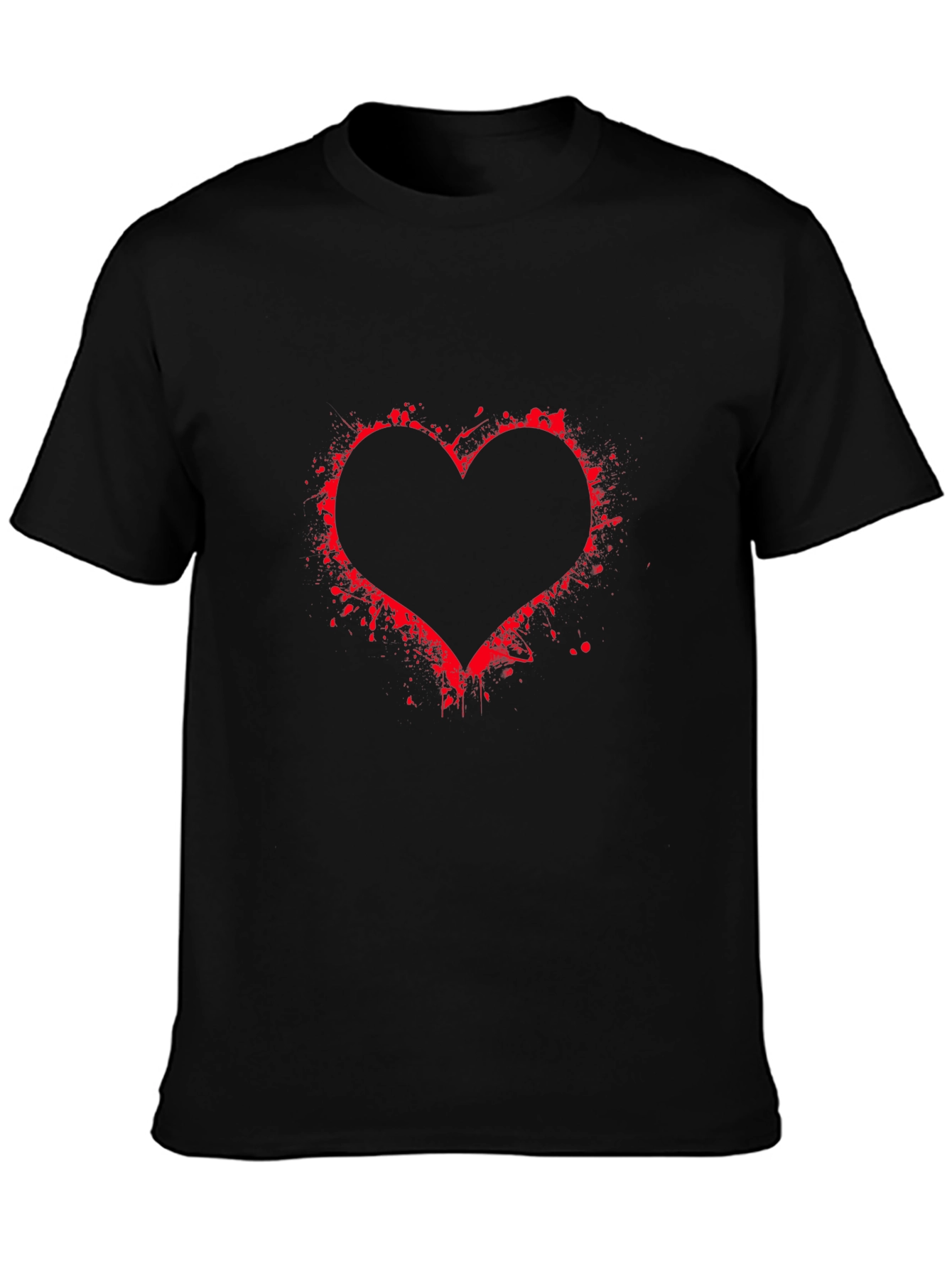Black T-Shirt with Red Heart Splatter Design