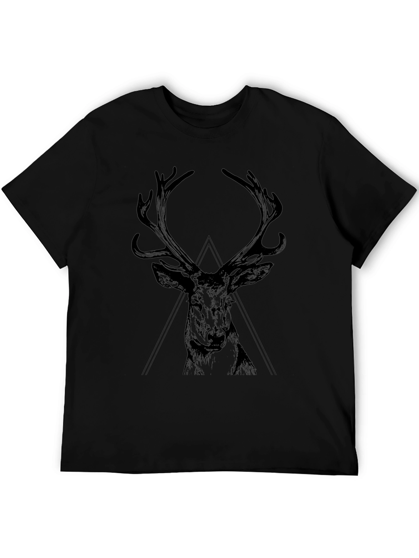 Black Deer Graphic Tee - Geometric Stag Design