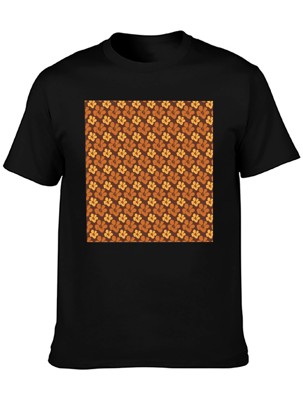 Retro Floral Pattern Black T-Shirt