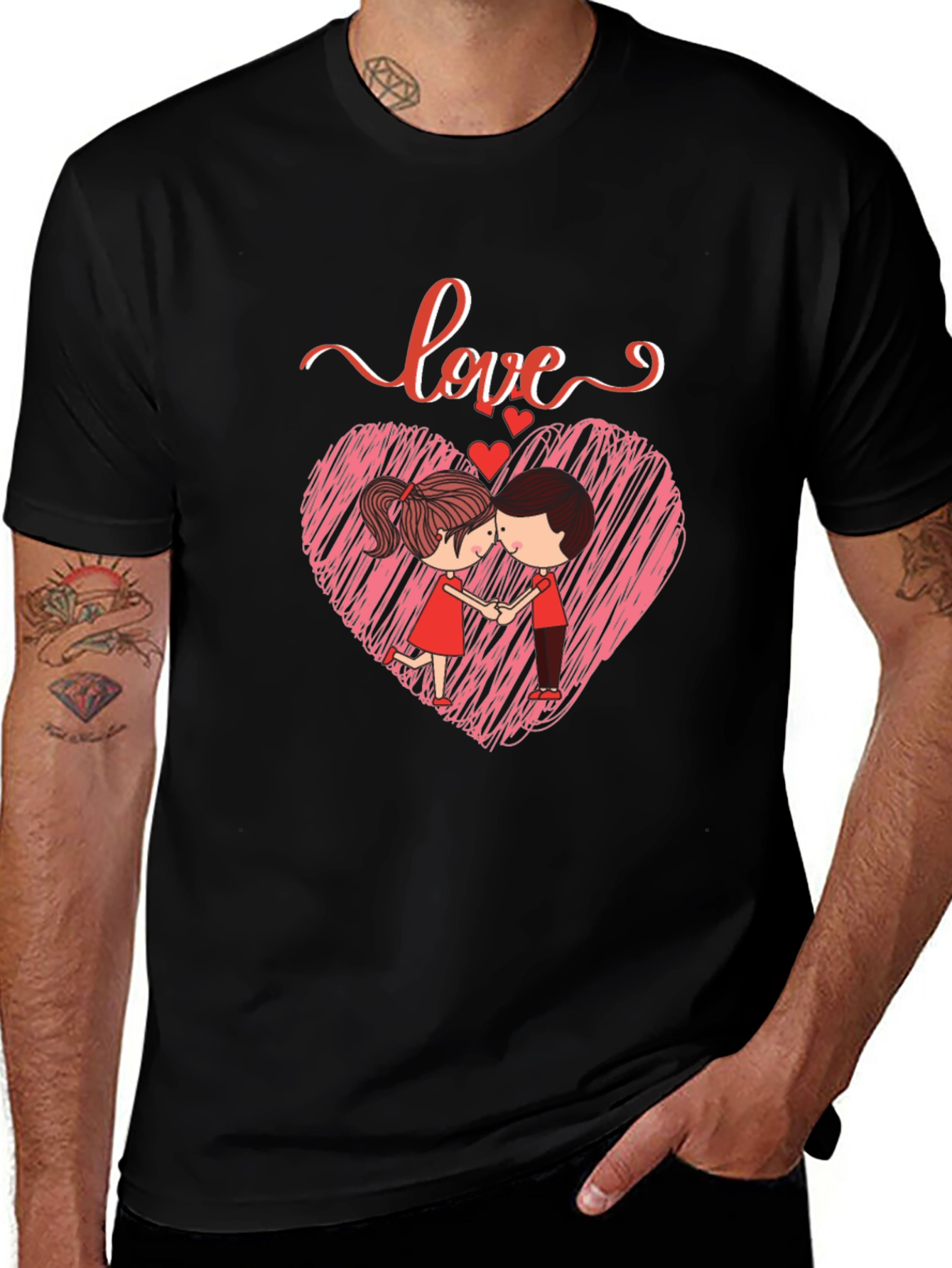 Love Heart Couple Graphic Print T-Shirt