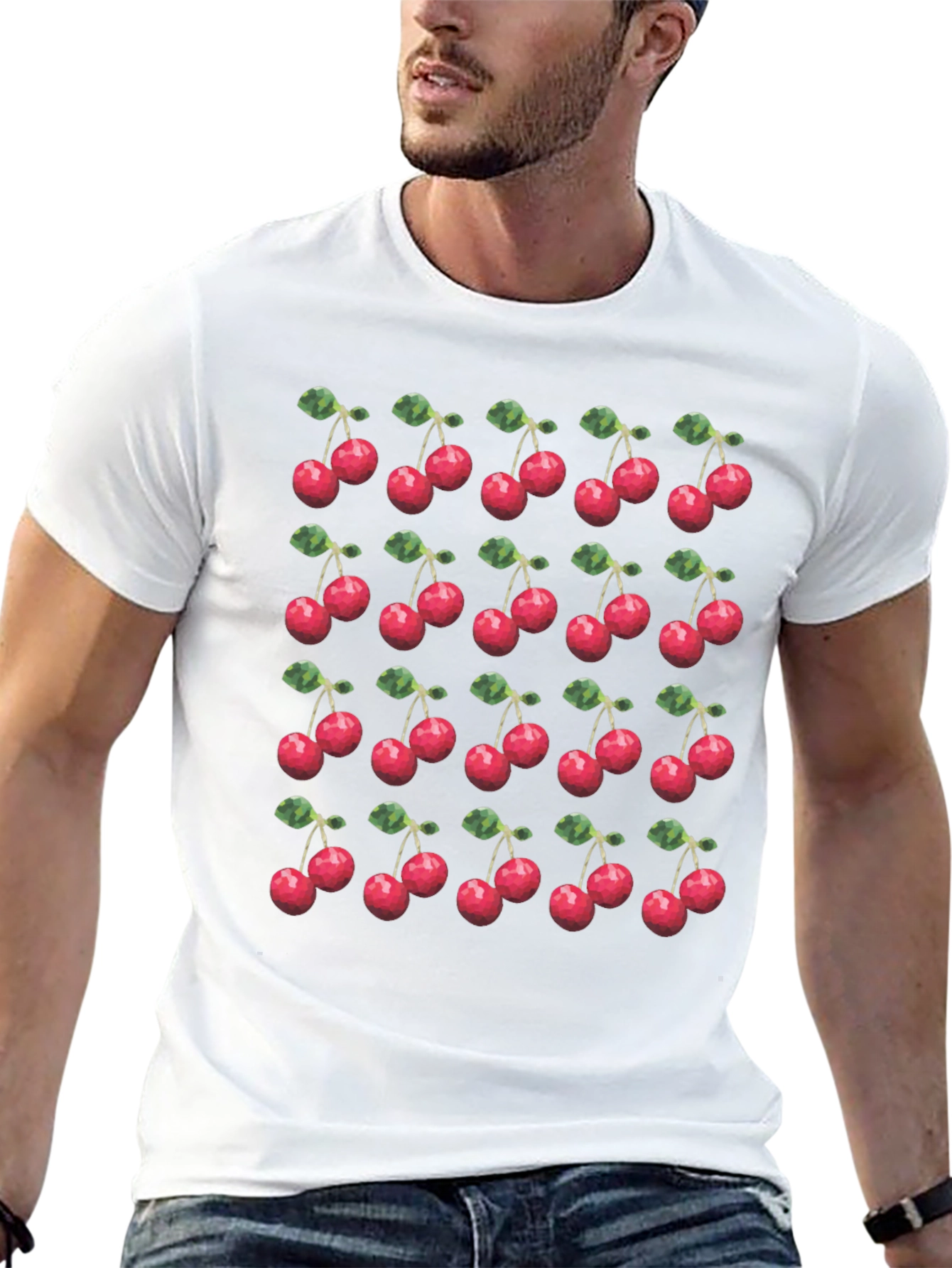 Cherry Print T-Shirt - Modern Fruit Pattern