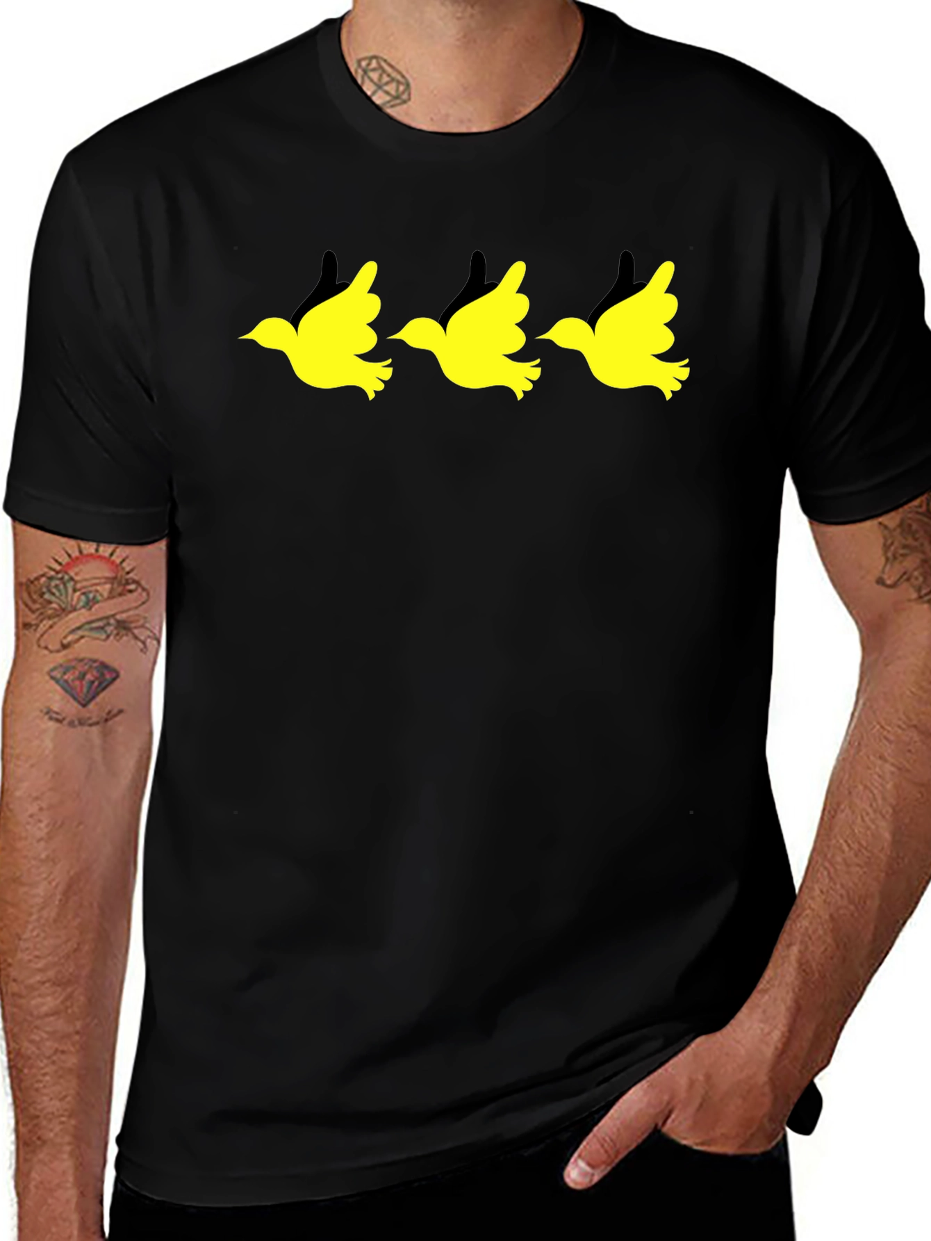 Black T-Shirt with Yellow Bird Graphic