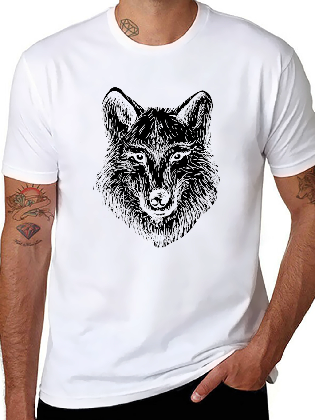 Black Wolf Graphic Tee - Mens Short Sleeve T-Shirt