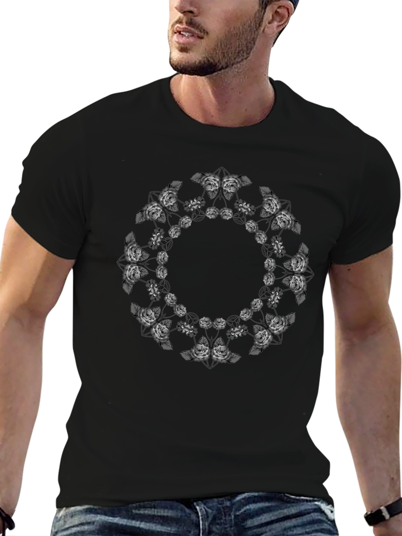 Floral Mandala Black T-Shirt