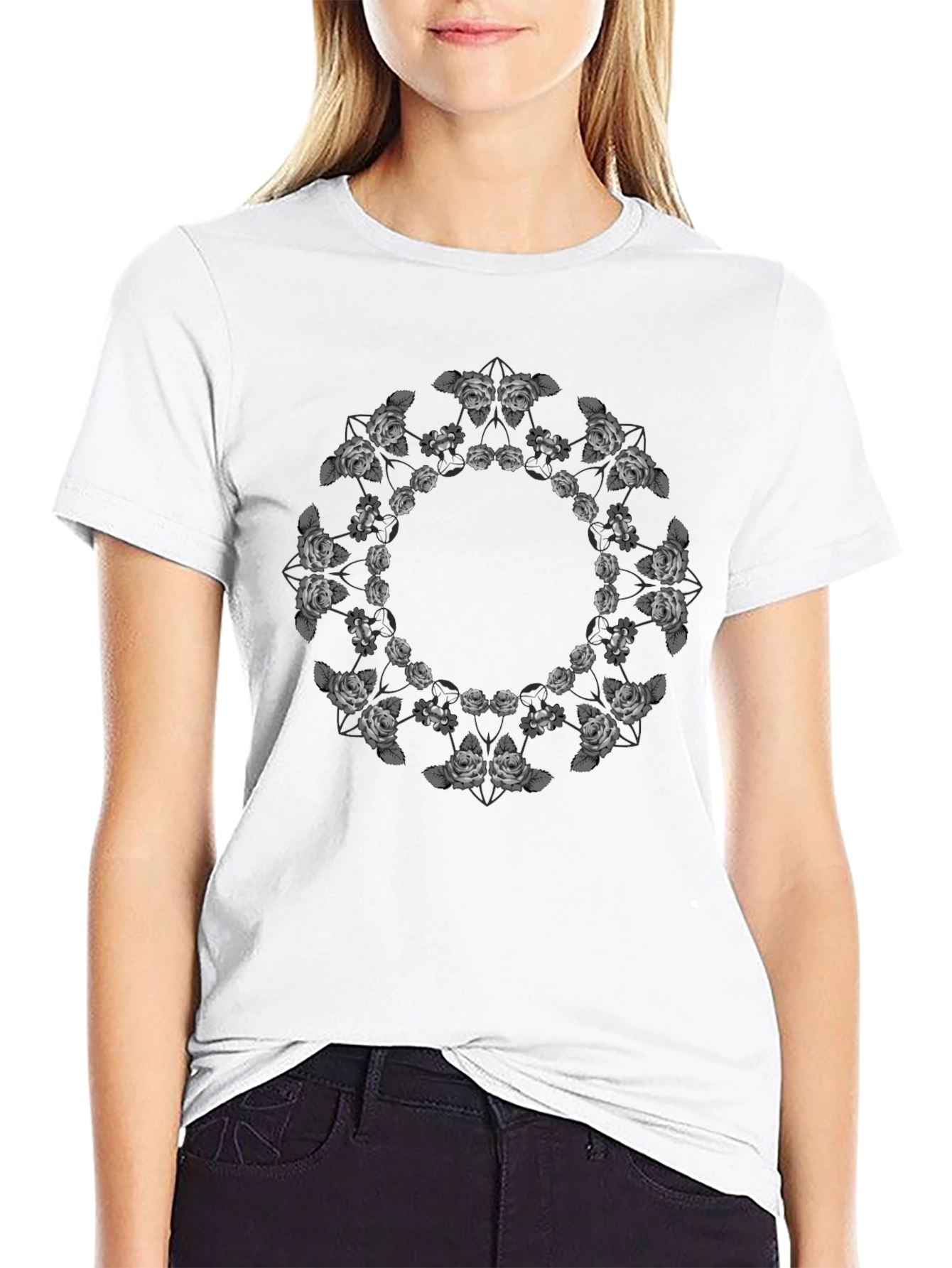 Floral Mandala Black T-Shirt