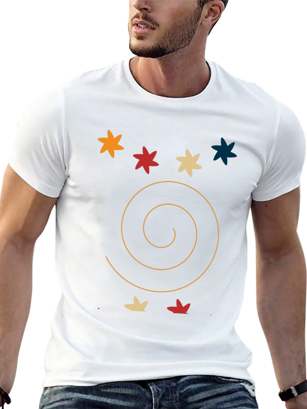 Abstract Graphic Tee: Star & Spiral Black T-Shirt