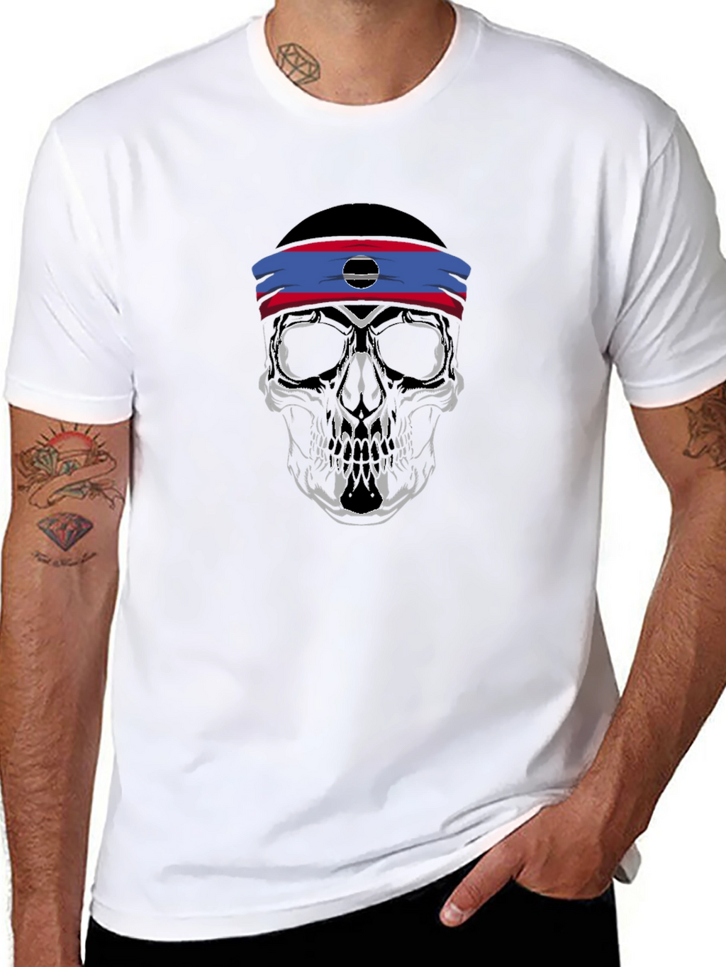 Skull Headband Graphic Tee - Mens Black T-Shirt