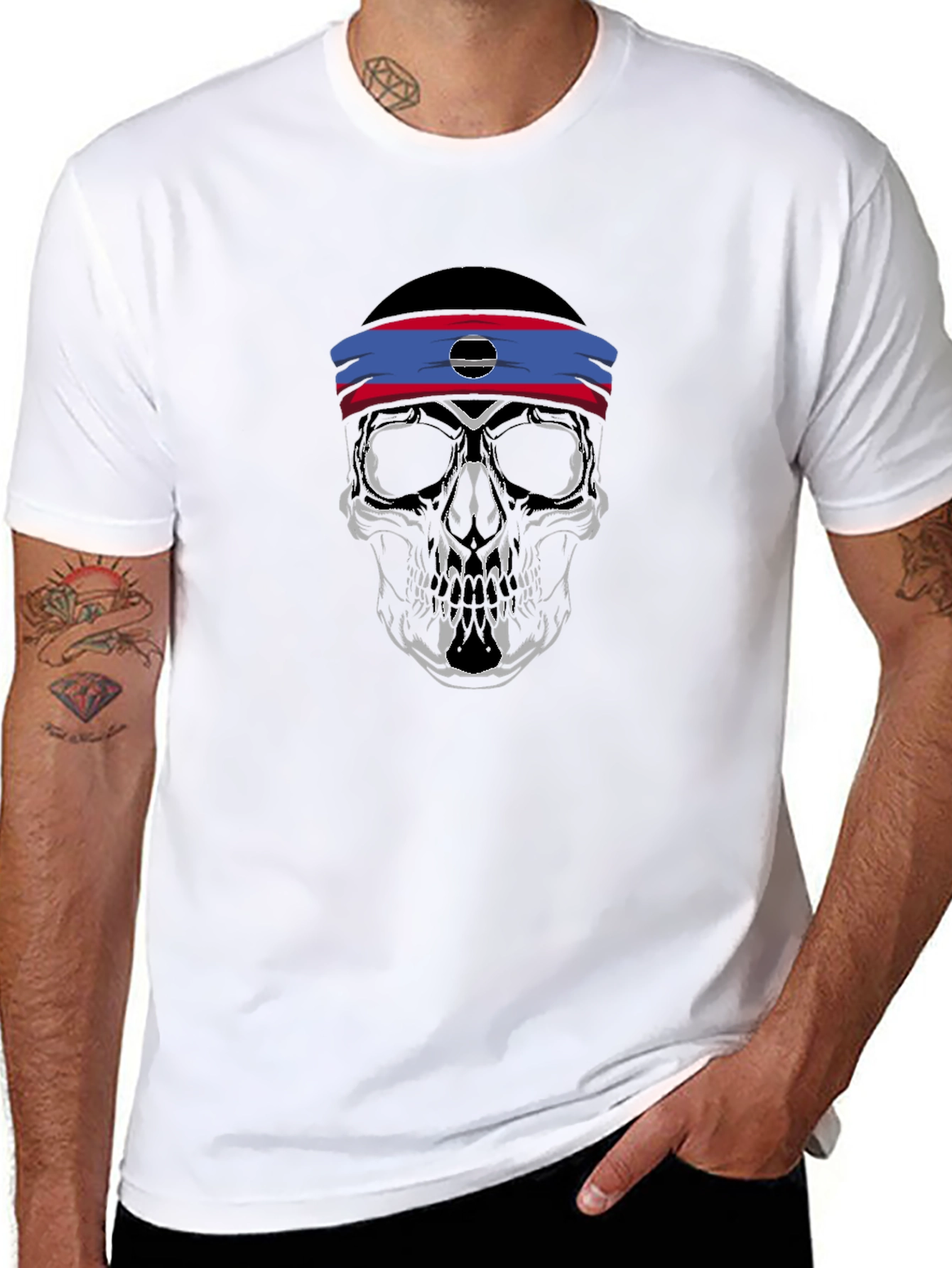 Skull Headband Graphic Tee - Mens Black T-Shirt