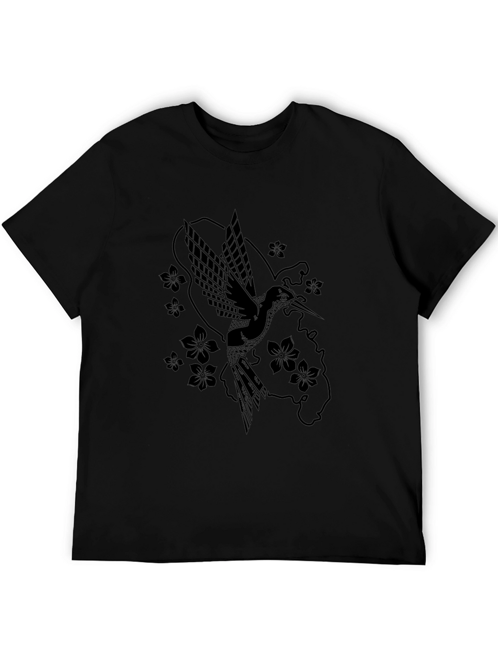 Hummingbird & Flower Graphic Black T-Shirt