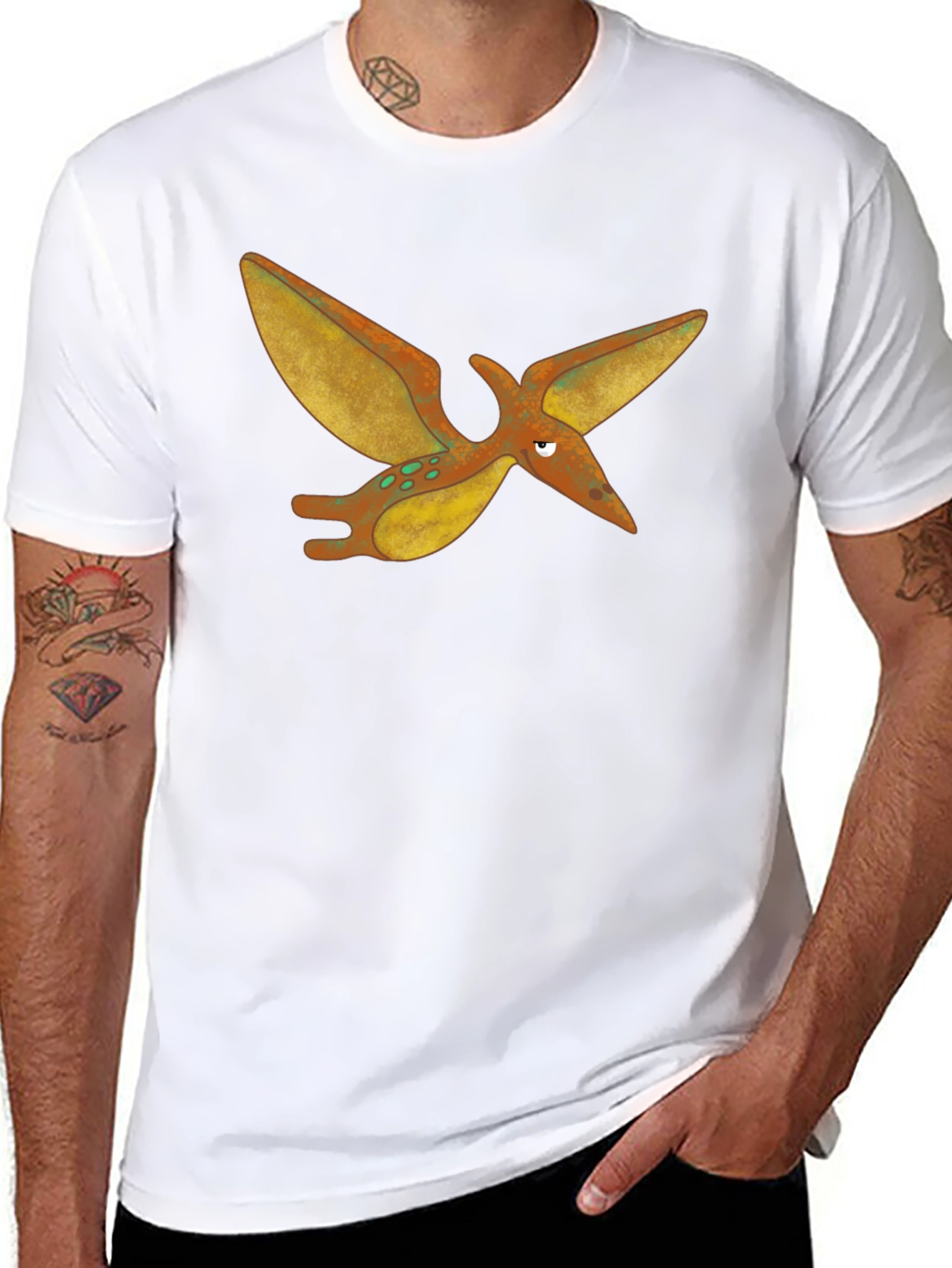 Cartoon Pterodactyl Black T-Shirt