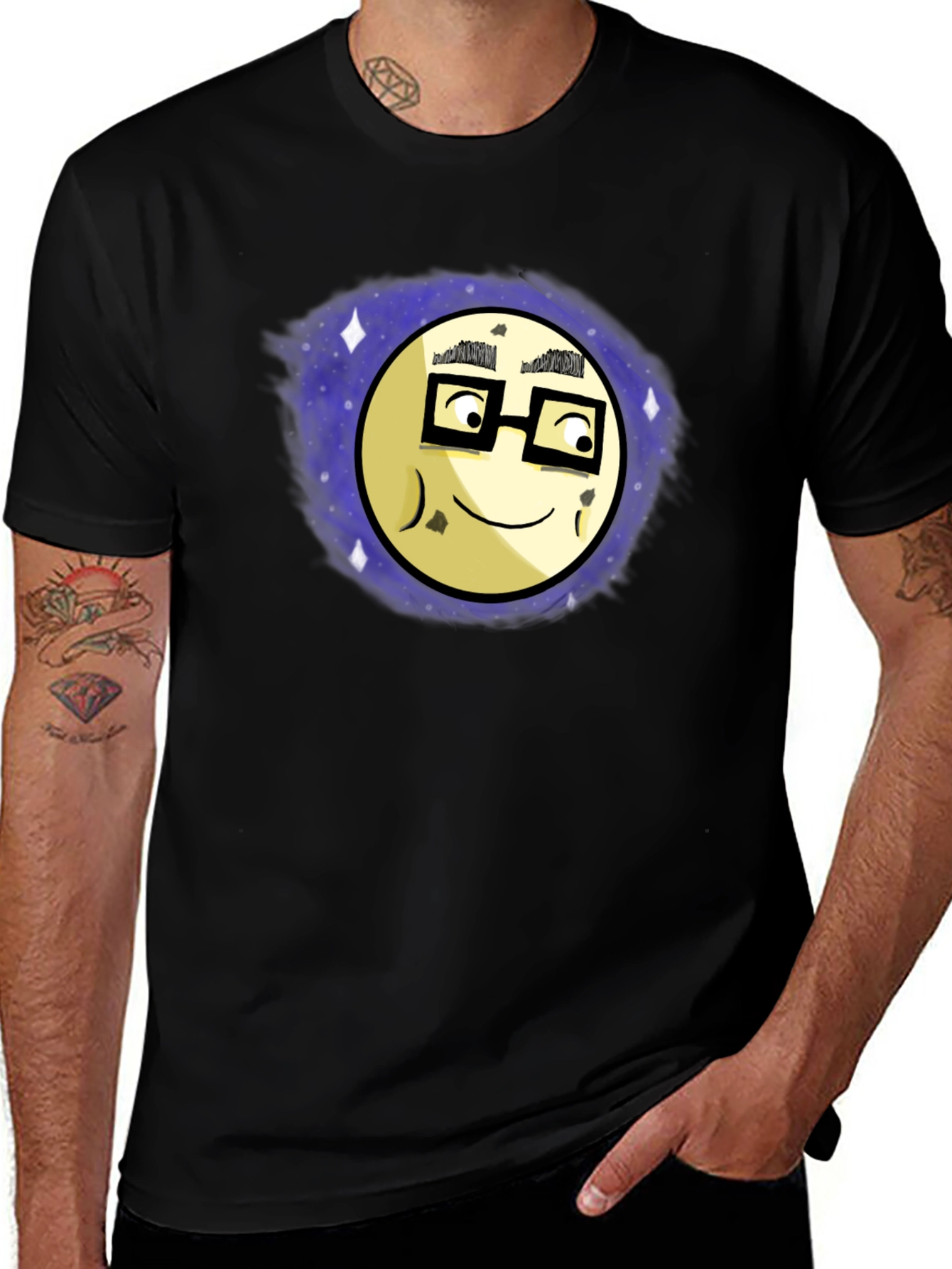 Nerdy Moon Graphic Tee - Black Cotton T-Shirt