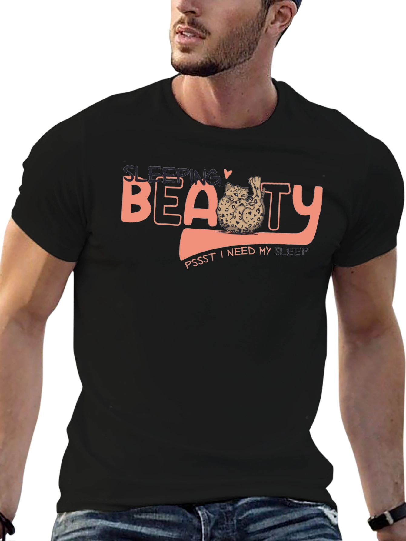 Sleeping Beauty Cat T-Shirt - Soft Black Tee