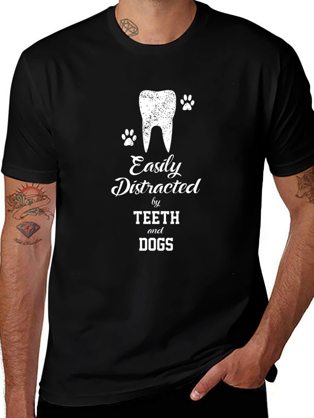 Easily Distracted by Teeth and Dogs Black T-Shirt