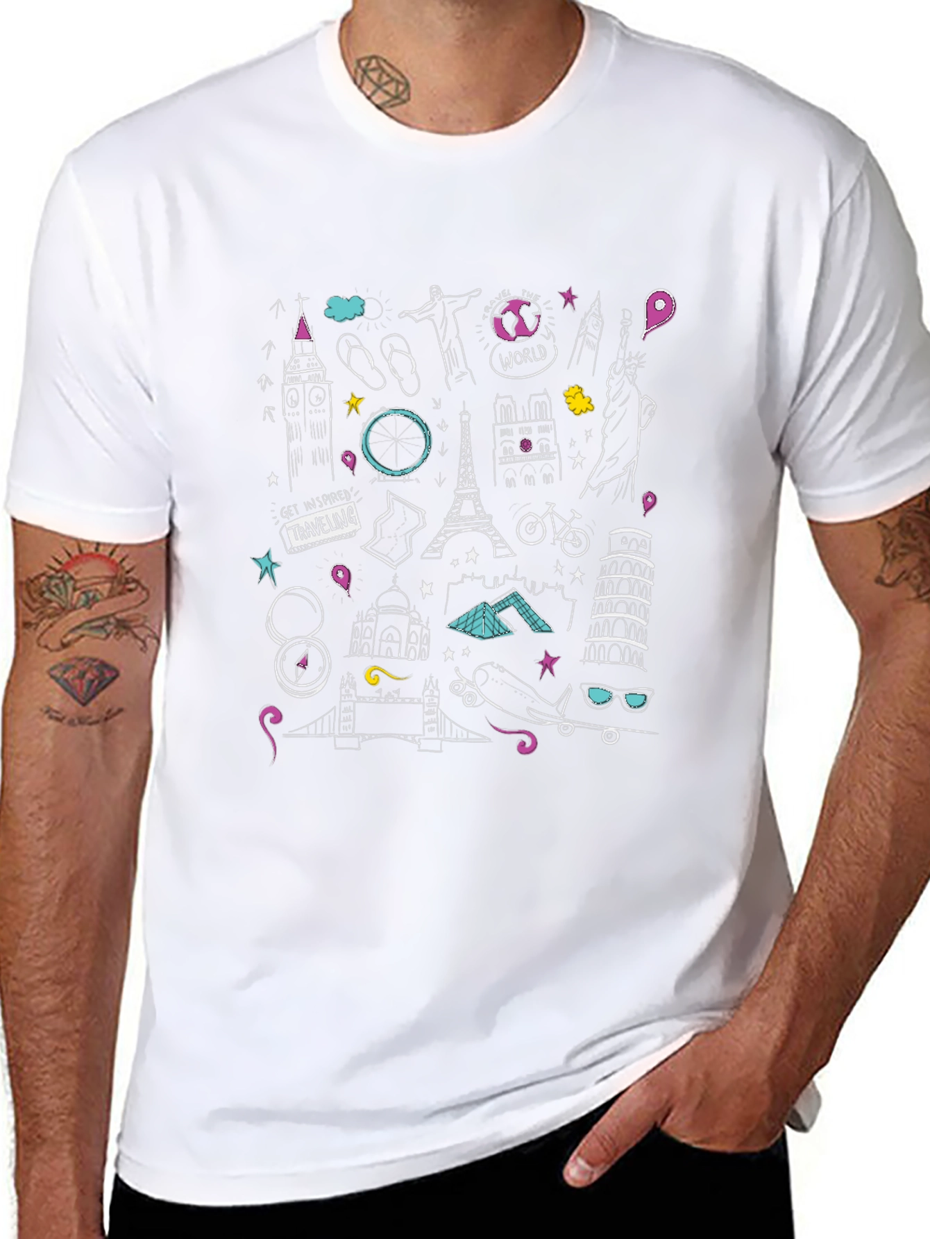 Travel Doodle Graphic Black T-Shirt