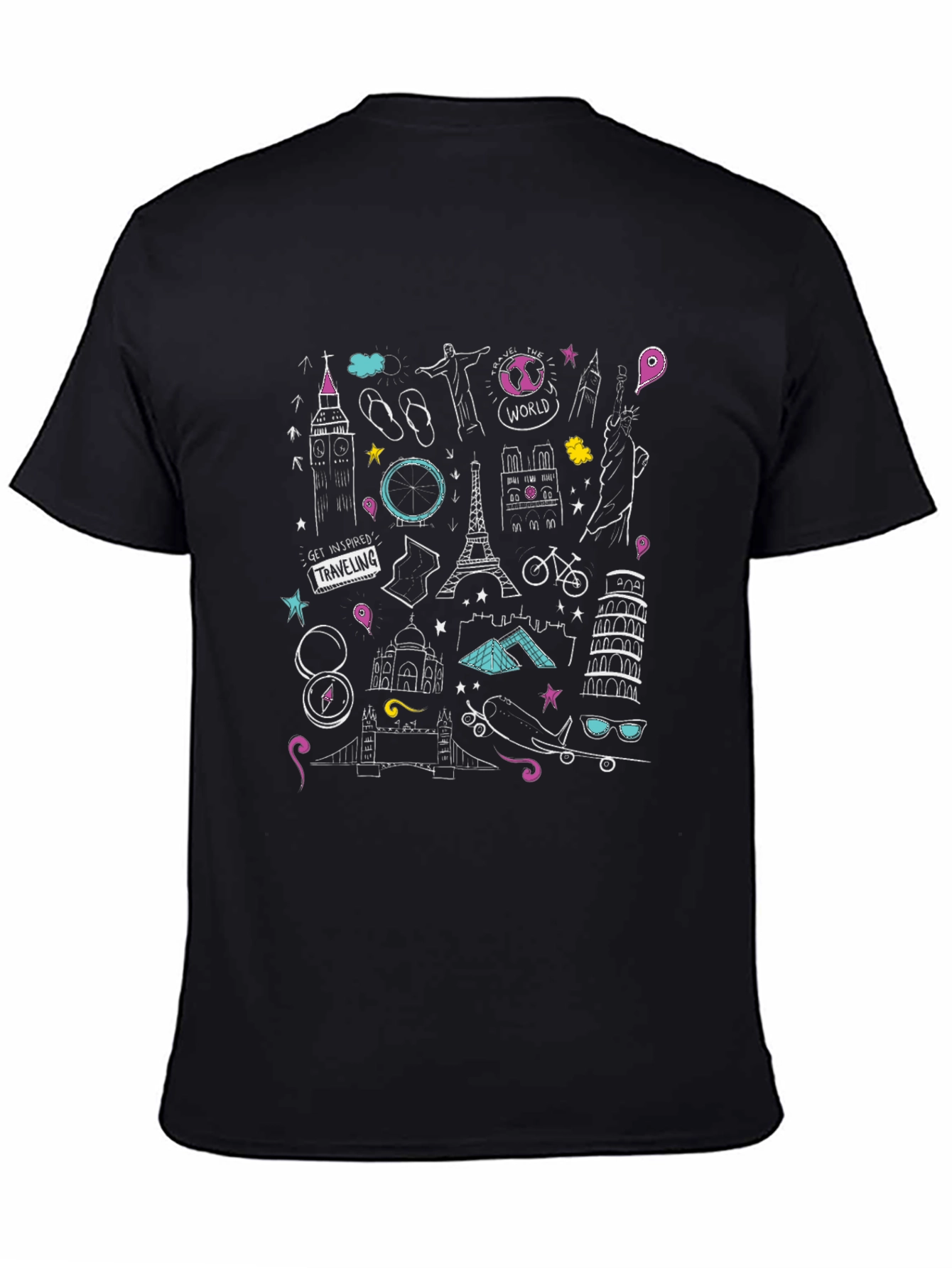 Travel Doodle Graphic Black T-Shirt