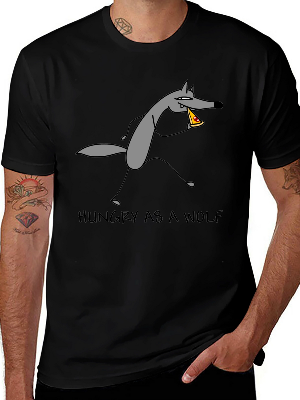 Hungry as a Wolf Pizza T-Shirt - Black