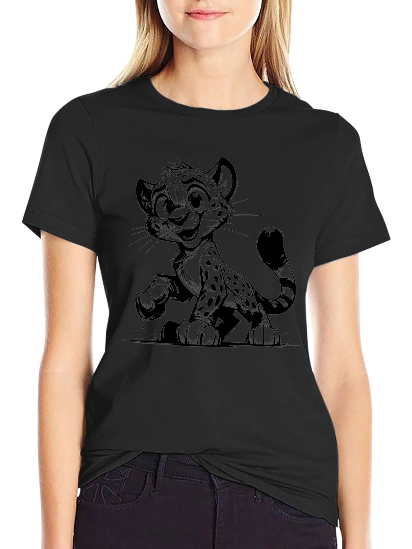 Cool Cartoon Cheetah Black T-Shirt