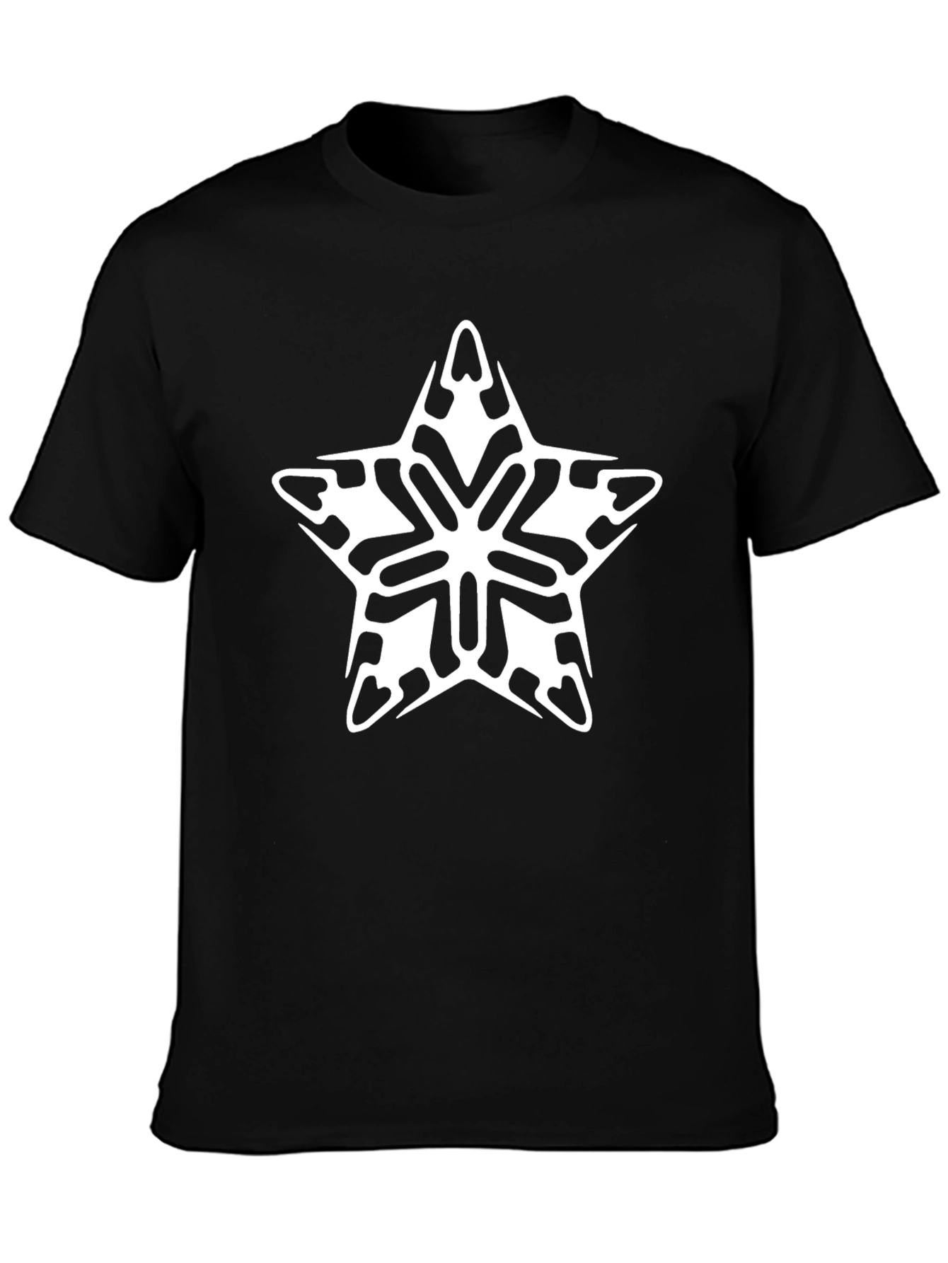 Stylish Black Tee with Star Snowflake Graphic
