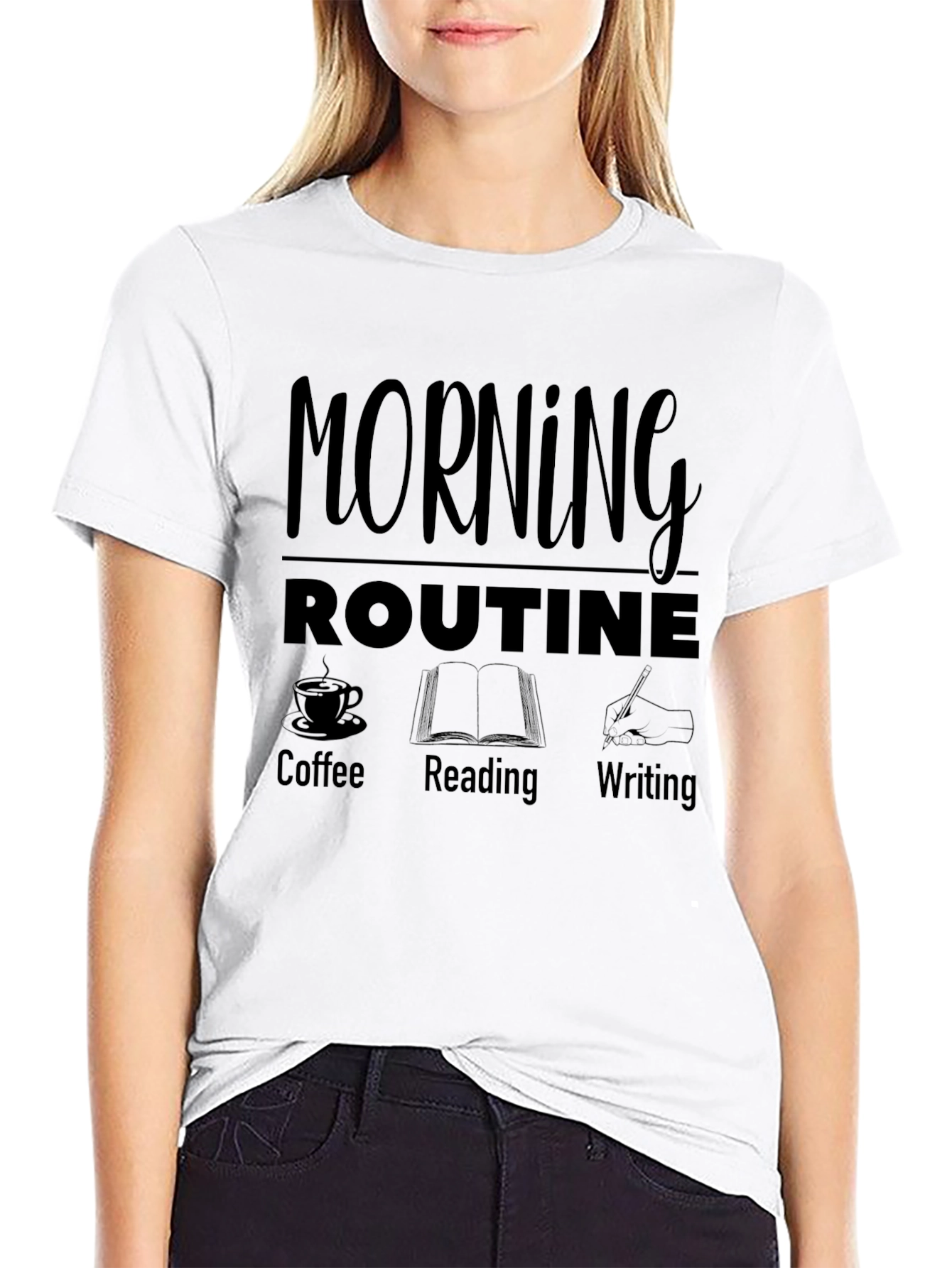 Morning Routine T-Shirt - Coffee Reading Writing