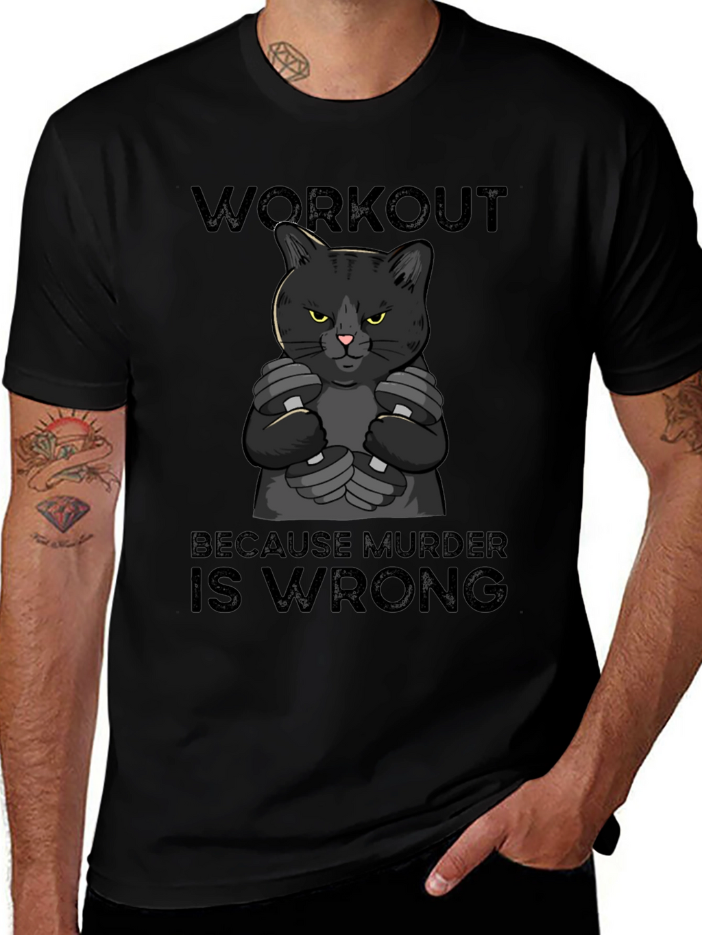 Workout Because Murder is Wrong Cat T-Shirt