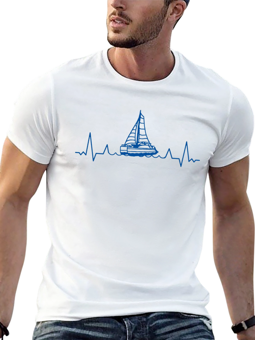 Sailboat Heartbeat Graphic Tee - Black