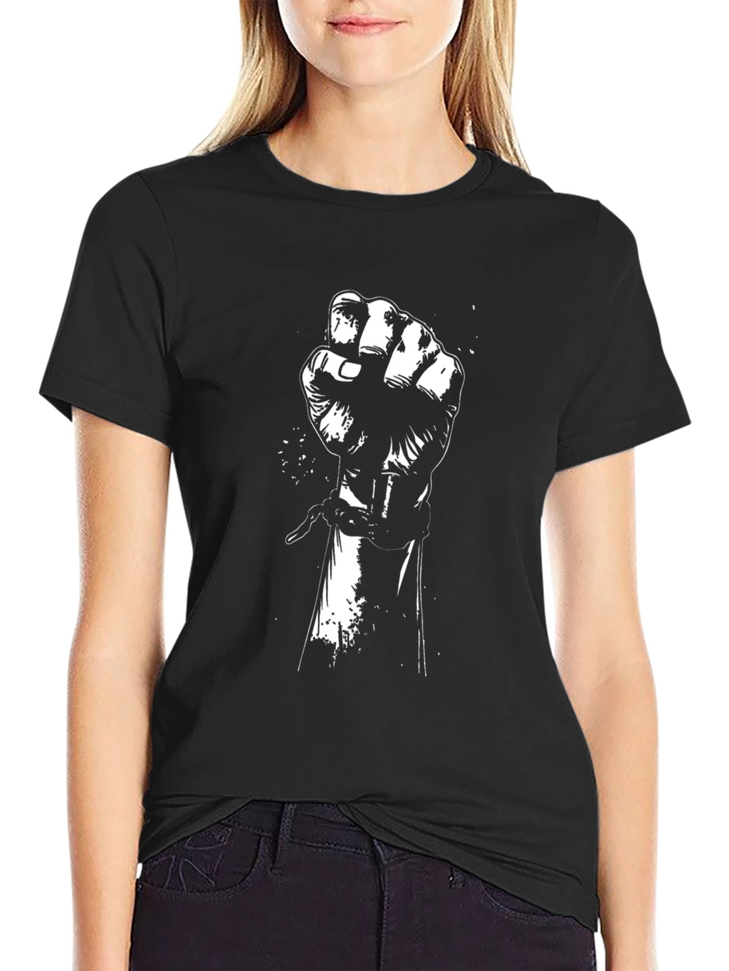 Black Graphic Tee - Raised Fist Design