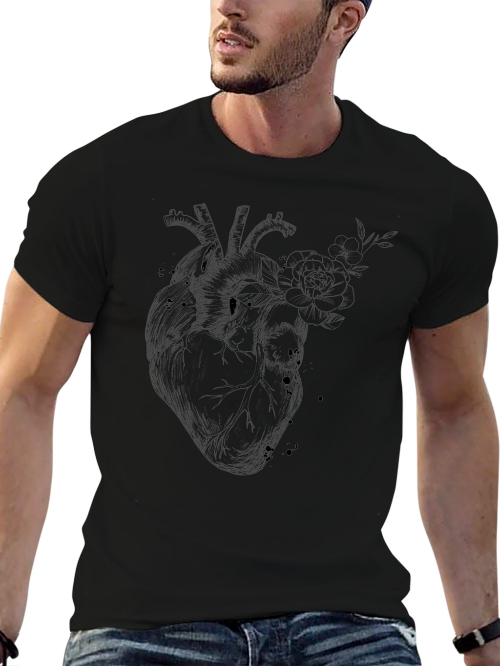 Anatomical Heart Floral T-Shirt - Gothic Style