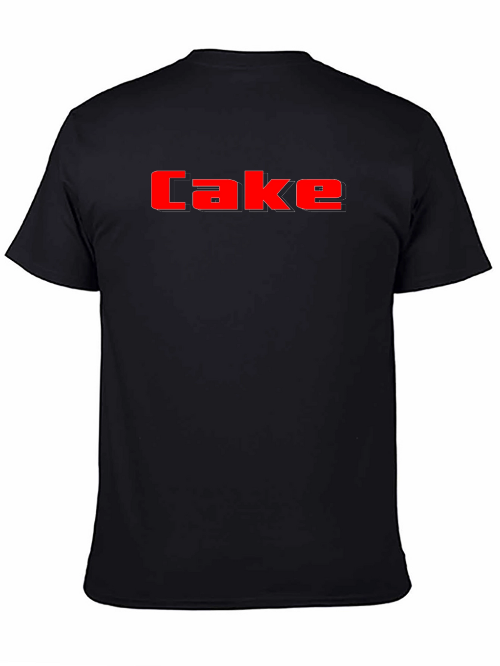 Cake Graphic Tee - Bold Red Lettering on Black