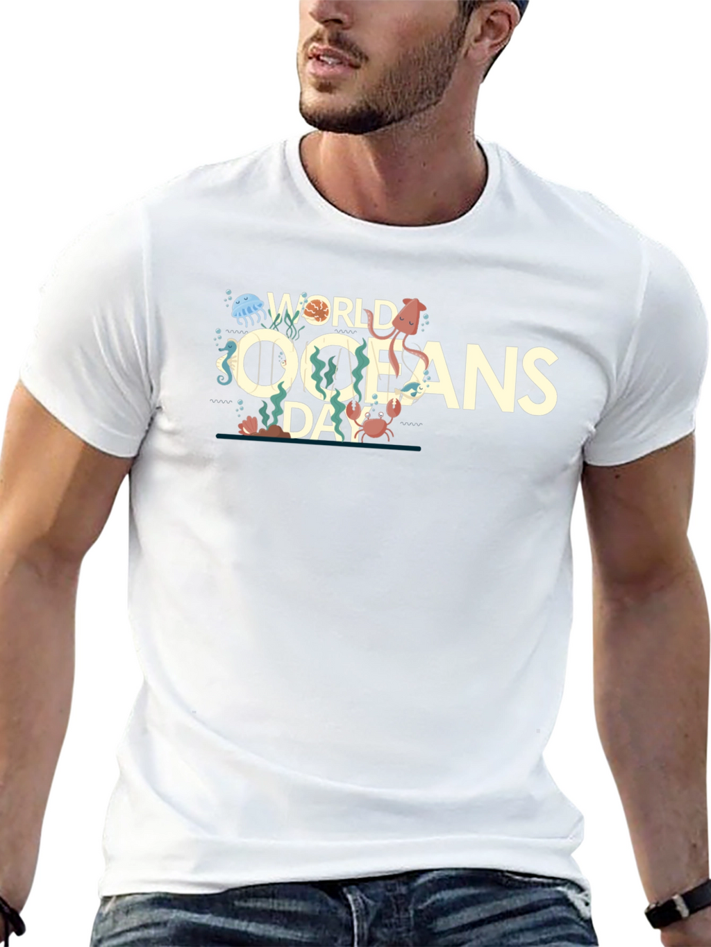 World Oceans Day Graphic Print Crewneck T-Shirt