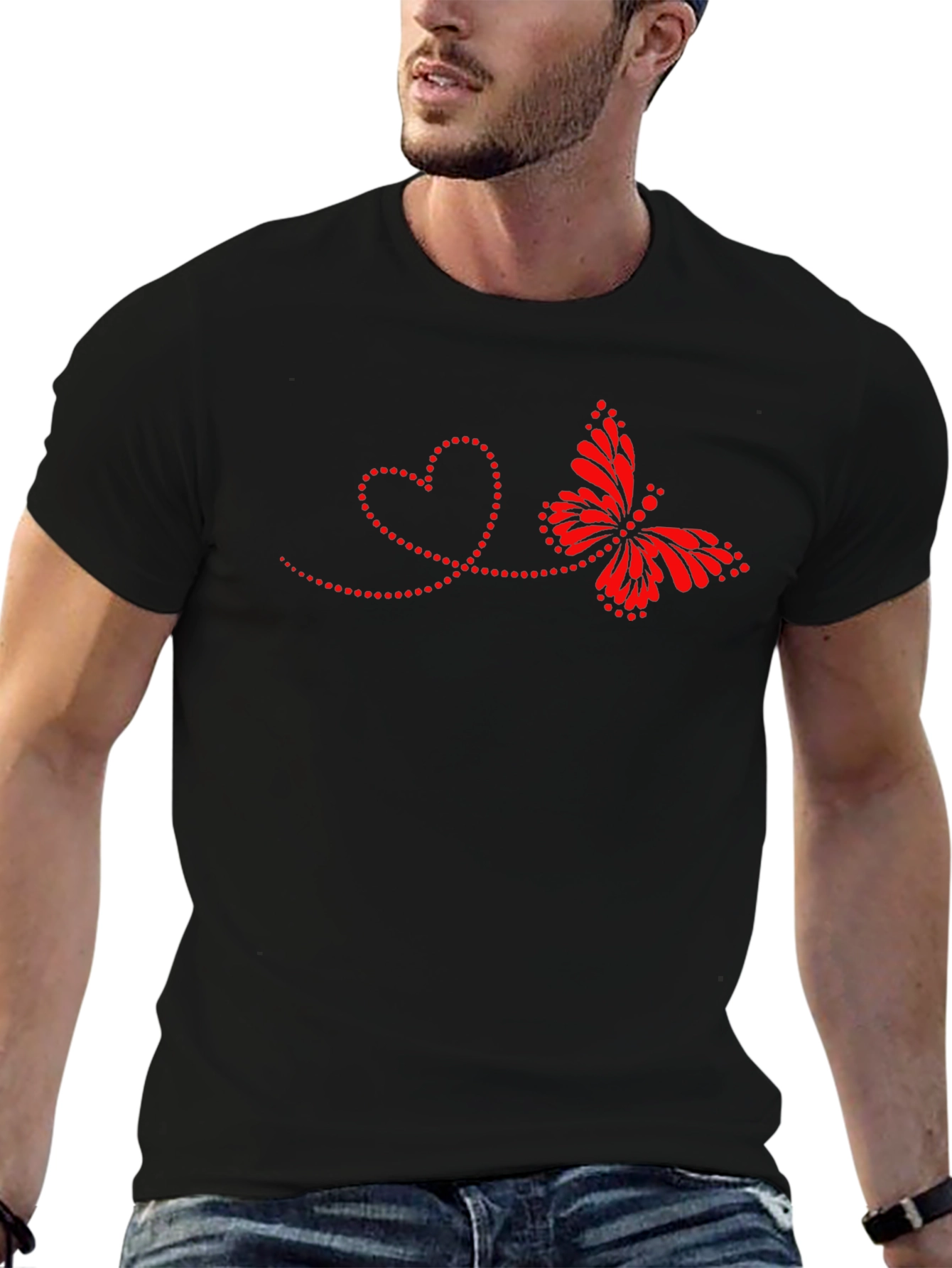 Heart & Butterfly Graphic Tee - Mens Black T-Shirt
