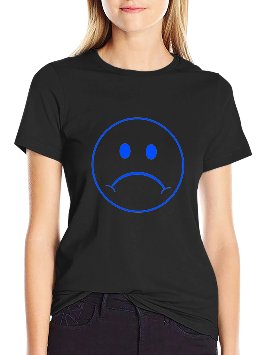 Sad Face Graphic Tee - Black Cotton Comfort