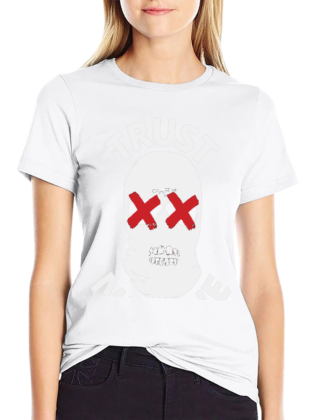 Trust No One Graphic Tee - Skull Red X