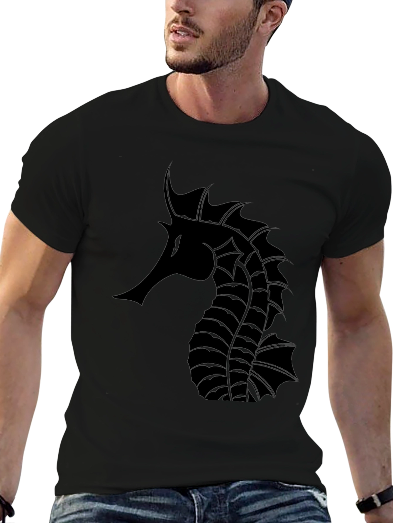 Black Seahorse Graphic Tee - Stylish & Unique