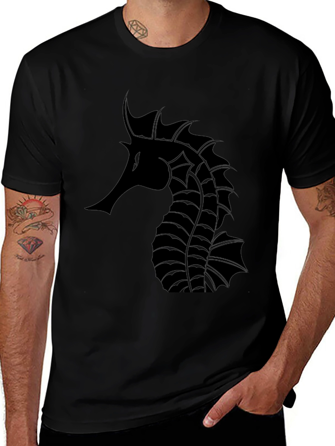 Black Seahorse Graphic Tee - Stylish & Unique