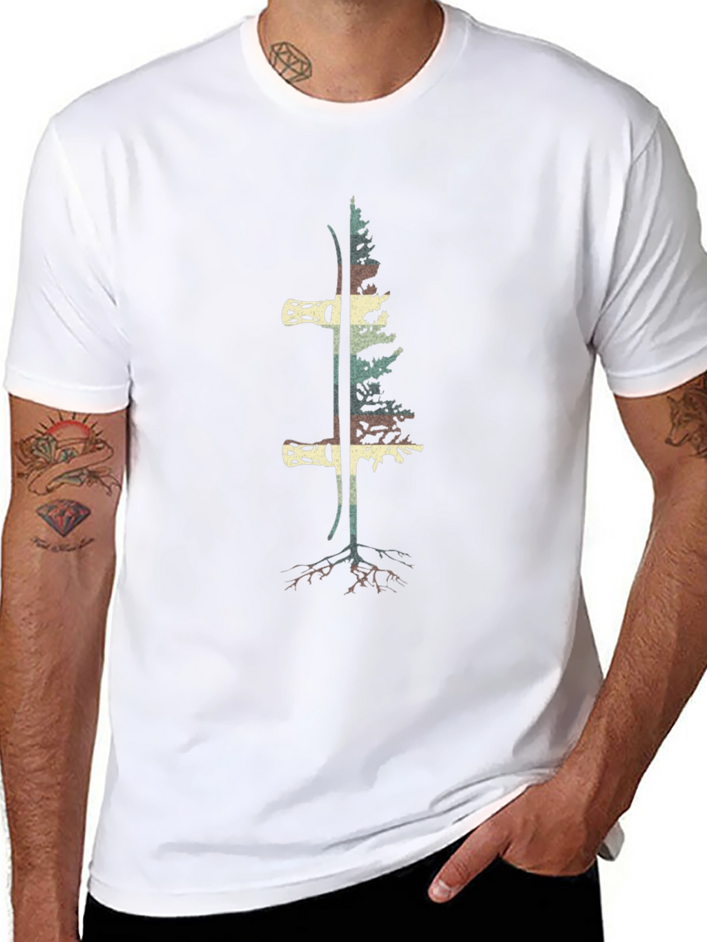 Ski & Tree Graphic Tee - Black Cotton Blend