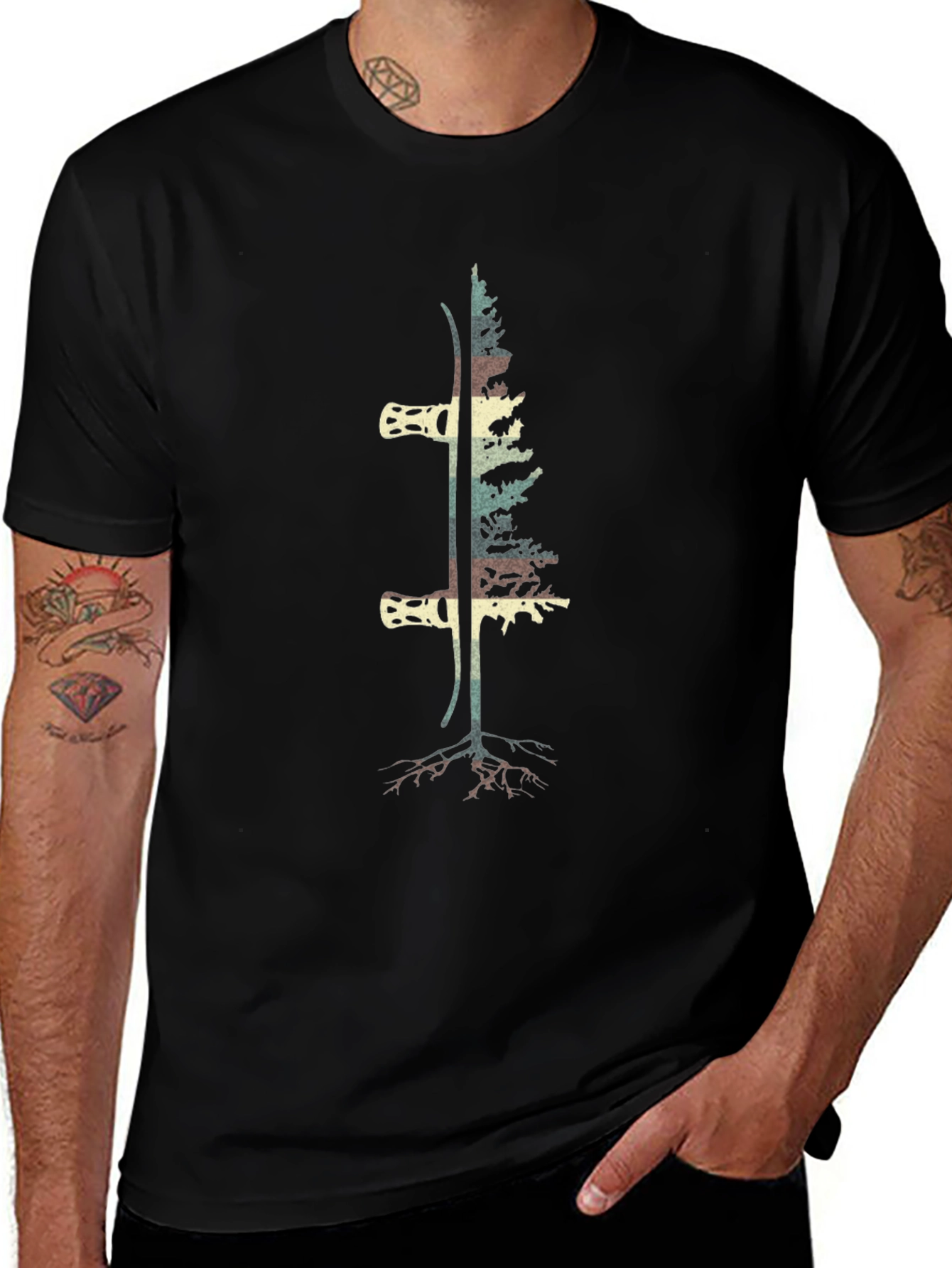Ski & Tree Graphic Tee - Black Cotton Blend
