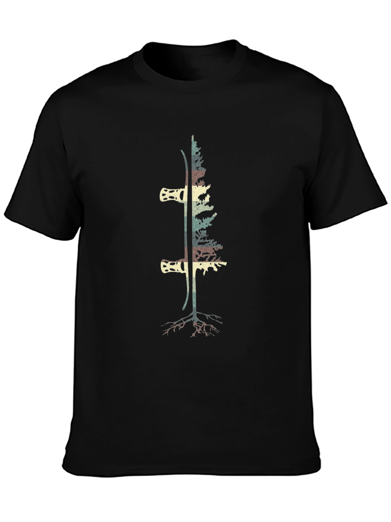 Ski & Tree Graphic Tee - Black Cotton Blend