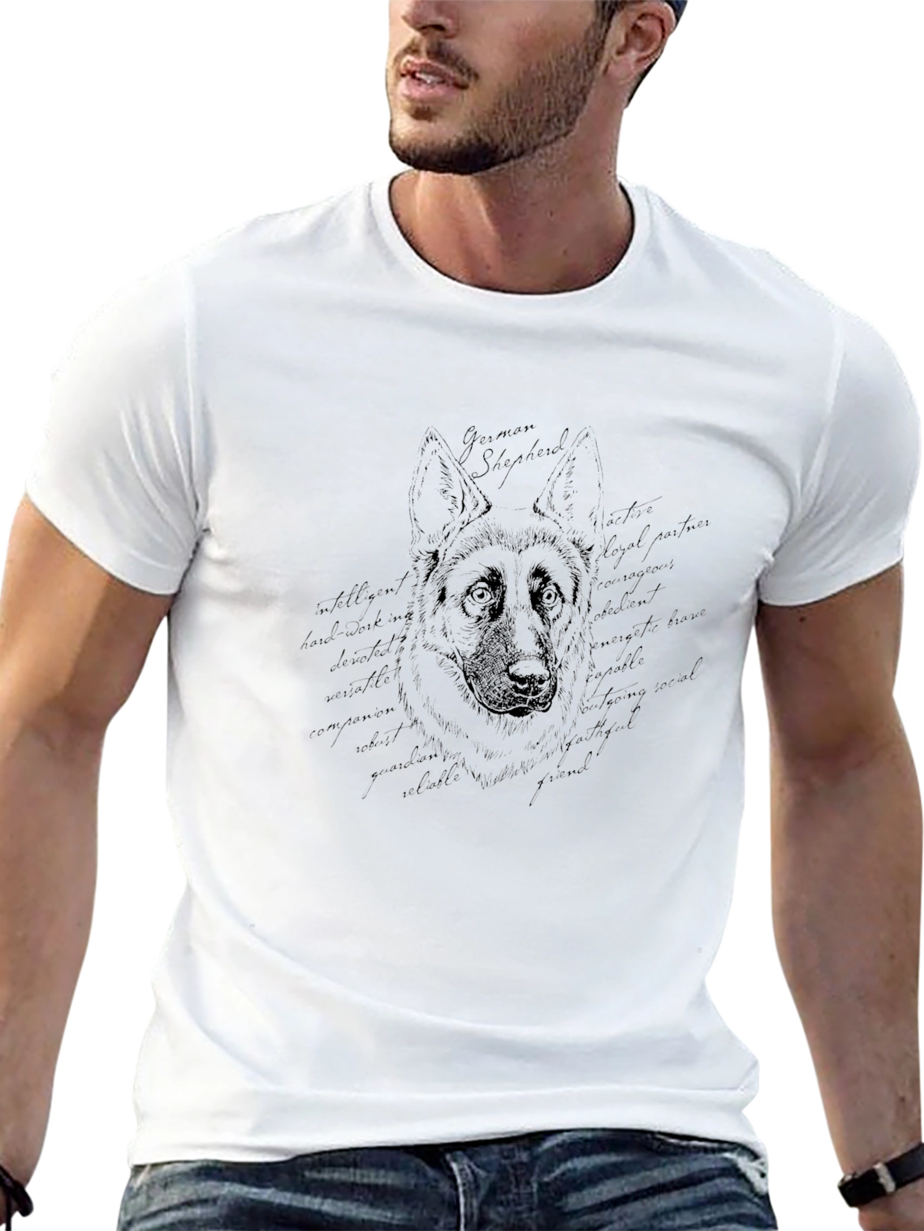 German Shepherd Art Print Mens Black T-Shirt