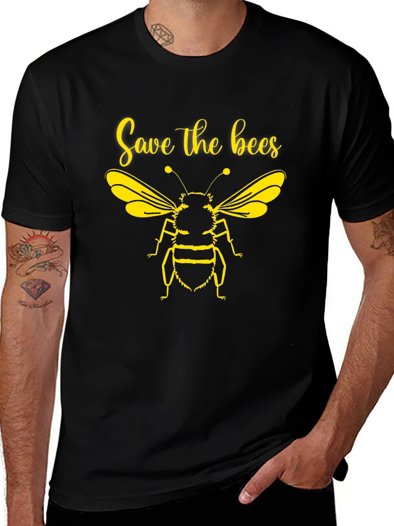 Save the Bees Graphic Tee - Black Cotton T-Shirt