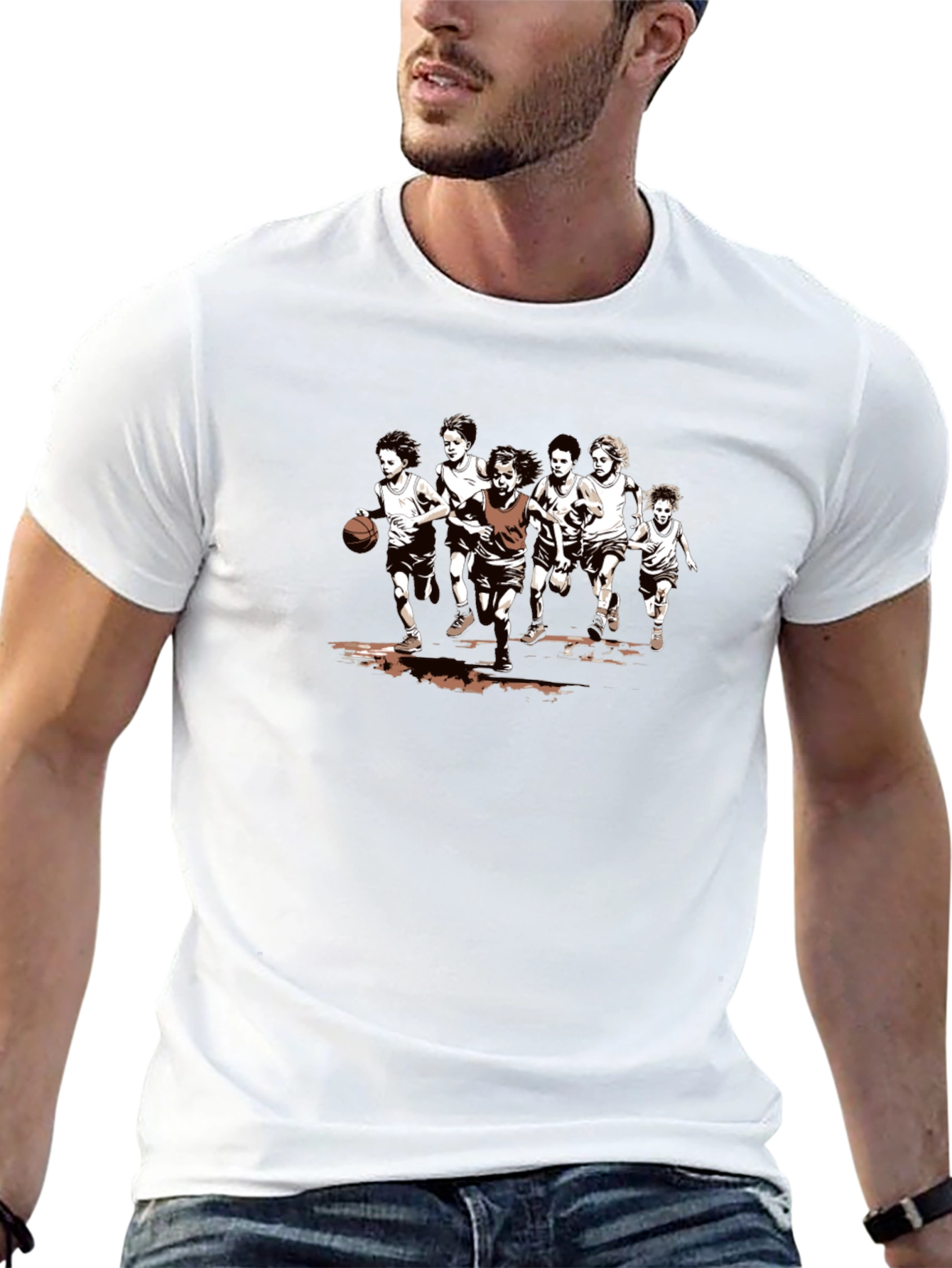 Boys Basketball Graphic Tee - Black Cotton T-Shirt