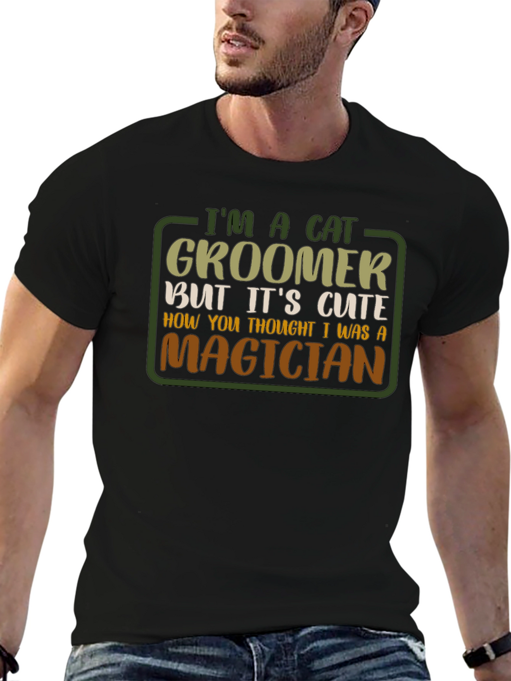 Cat Groomer Magician Graphic T-Shirt